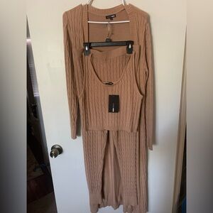 Fashion Nova Cable Knit 3-Piece Set in Camel